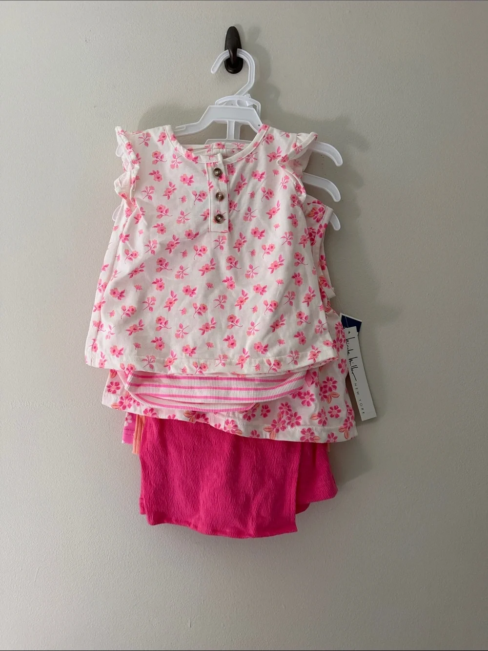 Girls Pink Floral & Stripe Pajama Set - 3-Piece Sleepwear